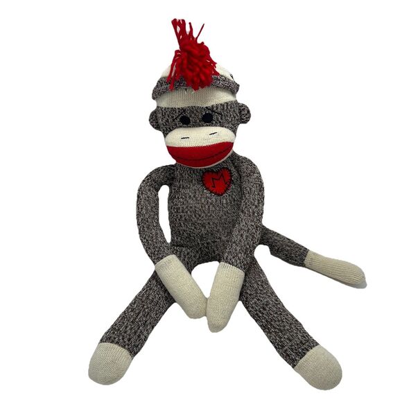 Sock Monkey 22" Schylling Brown Cream Red Mouth Bottom Plush Stuffed Animal - Picture 1 of 4